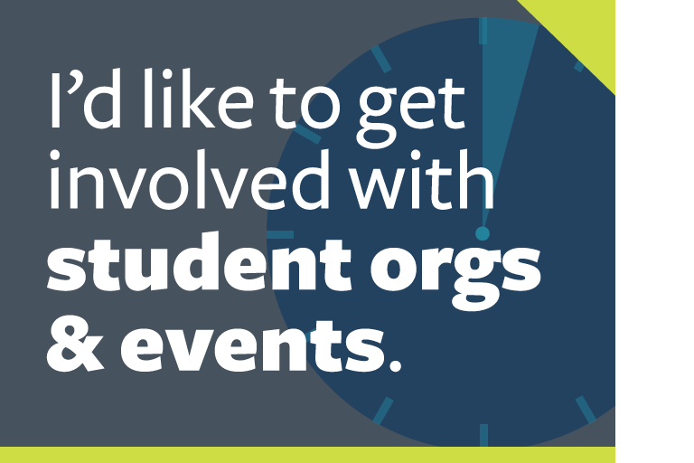 word graphic: "i'd like to get involved with student orgs & events"