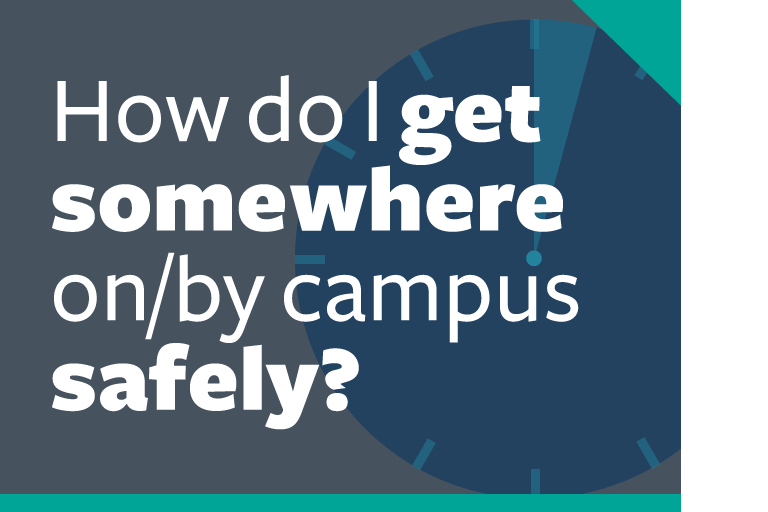 word graphic: "how do i get somewhere on/by campus safely?"