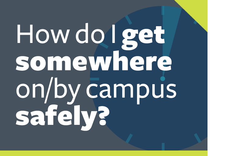 word graphic: "how do i get somewhere on/by campus safely?"