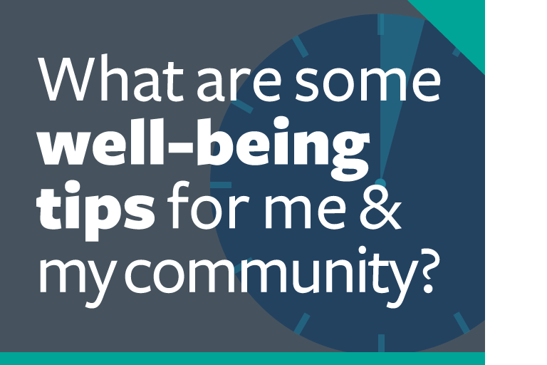 word graphic: "what are some well-being tips for me & my community?"